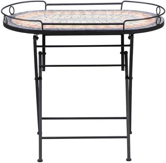 Siena Garden serveertafel Prato, 68x41x60cm, frame: staal, gepoedercoat in mat zwart, oppervlak: keramiek in bont