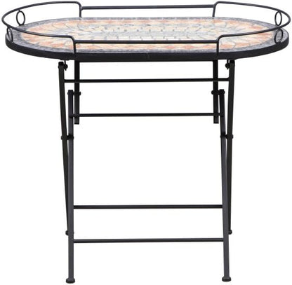 Siena Garden serveertafel Prato, 68x41x60cm, frame: staal, gepoedercoat in mat zwart, oppervlak: keramiek in bont