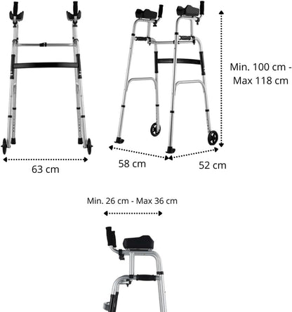 Opvouwbare rollator met onderarmsteun van aluminium voor ouderen en breekbare personen, inklapbaar, revalidatie, 8 hoogte-instellingen, medisch hulpmiddel klasse 1