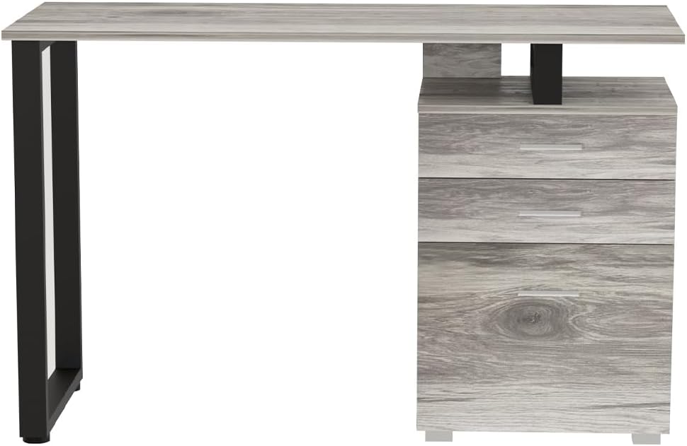 BAKAJI Scrivania Con cassettiera Bureau met lade, computertafel, staal, hout, kantoor grijs, Unica