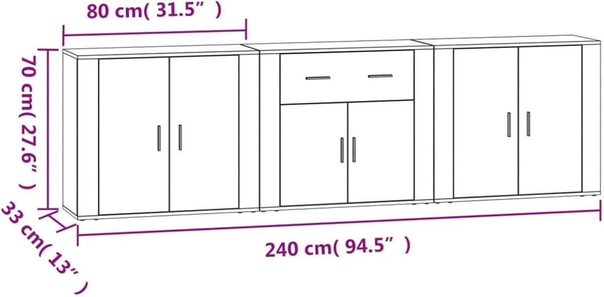 Sideboards 3 STK. Sonoma-eiken houten opbergkast kast woonkamer dressoir kast kast - QUORE