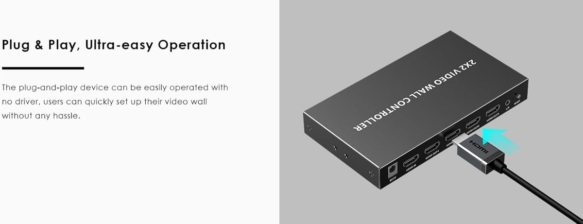 PremiumCord HDMI-wandcontroller, 1 video-ingang voor 4 displays, 8 weergavemodi, Full HD 1080p 60 Hz, HDMI 1.4, HDCP 1.4, metalen design, zwart