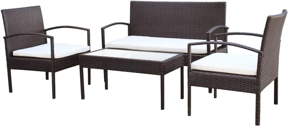 Lounge garden furniture set balcony furniture set garden lounge set 4-pcs. garden lounge set with cushions polyrattan brown - QUORE
