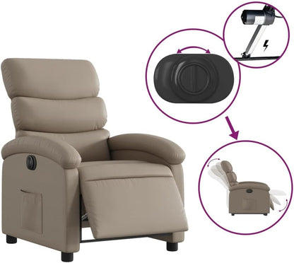 Elektrisch Verstelbare Fauteuil – Relaxstoel – Loungechair – TV Stoel – Relaxfauteuil – Kunstleer Cappuccino – Elektrische Verstelling Tot 135° – Zijvak & Duurzame Constructie