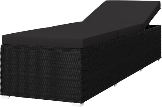 vidaXL Sunbed with Cushion Sun lounger Loungebed Bed Lounger Cushion Lounge Chair Garden Furniture Garden Chair Garden Bed Sunbeds Garden Poly Rattan Black - QUORE