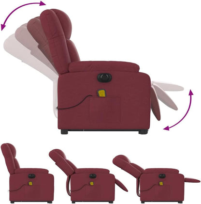 Elektrische Massagestoel – Sta-op Stoel – Relaxfauteuil – TV Fauteuil – Verstelbare Ligstoel – Wine Red Stof – Elektrische Kantelfunctie – 6-Punts Massage
