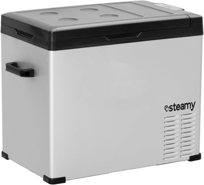 Steamy-E Single Zone 50, Elektrische Compressor Koelbox, 44 Liter, Zilver, 12V/230V, voor vriezen en koelen van -20 tot +20, ideaal voor op de camping