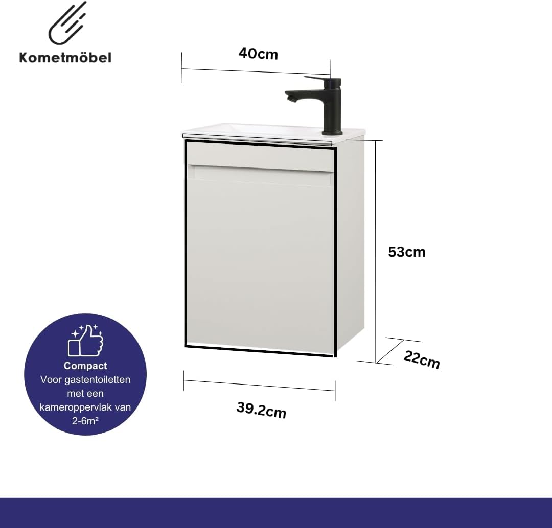 Gasten-wc wastafel set badkamermeubel 40cm, voorgemonteerd, kleine wastafel met onderkast (Cashmere 40cm, Zonder kraan)
