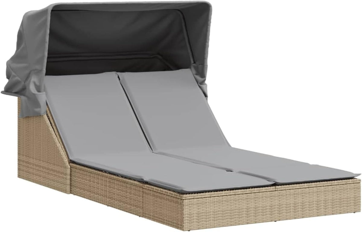 Gecheer Double Sun Lounger with Canopy and Poly Rattan Cushion Professional Sun Lounger Outdoor Garden Lounger Sun Lounger Sun Lounger Sun Lounger P368640 - QUORE