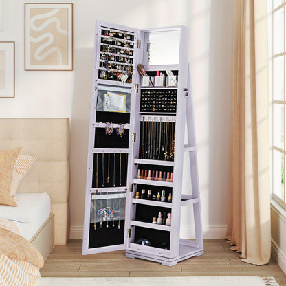 Sieradencabinet – Sieradenkast – Sieradenrek – Jewelry Organizer – Opbergkast – 360° Draaibaar Design – Volledige Lengte Spiegel – Paars Kunsthout – Met Slot