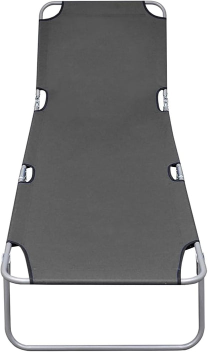 Gecheer Foldable Sun Lounger with Adjustable Backrest, Grey, Tilting Lounger for Garden, Outdoor, Beach Lounger, Relax Lounger, for Camping, Balcony, Swimming Pool - QUORE