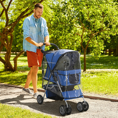 Dog Buggy Dog Cart Up to 10 Kg Foldable Rain Cover Floor Basket 2 Cup Holders 75 Cm X 45 Cm X 97 Cm, Blue