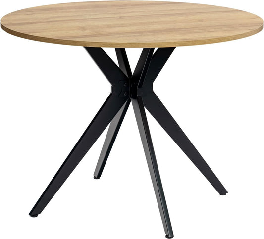 MEUBLE COSY Ronde eettafel voor keuken, woonkamer, kantoor, retrostijl, voor 4 personen, metalen frame, eiken + zwart, 100 x 100 x 75 cm