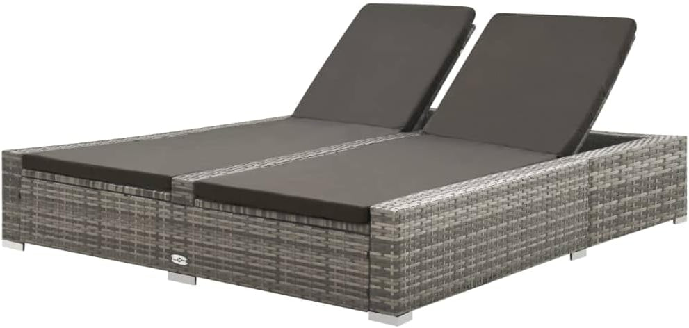 vidaXL Lounger double poly rattan grey - QUORE