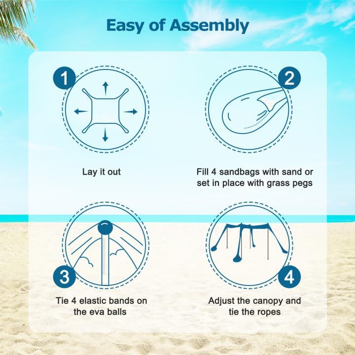 COMMOUDS Beach Tent Beach Tent Portable with 4 Aluminium Poles, 3 x 3 m, UPF50+, Easy to Set Up Family Shelter for Beach, Camping, Fishing, Garden, Outdoors