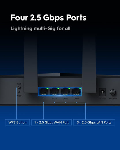 Cudy Tri-Band WiFi 7 BE11000 Router, 6-Stream 10 Gbps, 4 × 2.5G-poorten, tot 11000Mbps, VPN-server en client, Cudy APP en Mesh, 6 × High-gain Antennes, WR11000