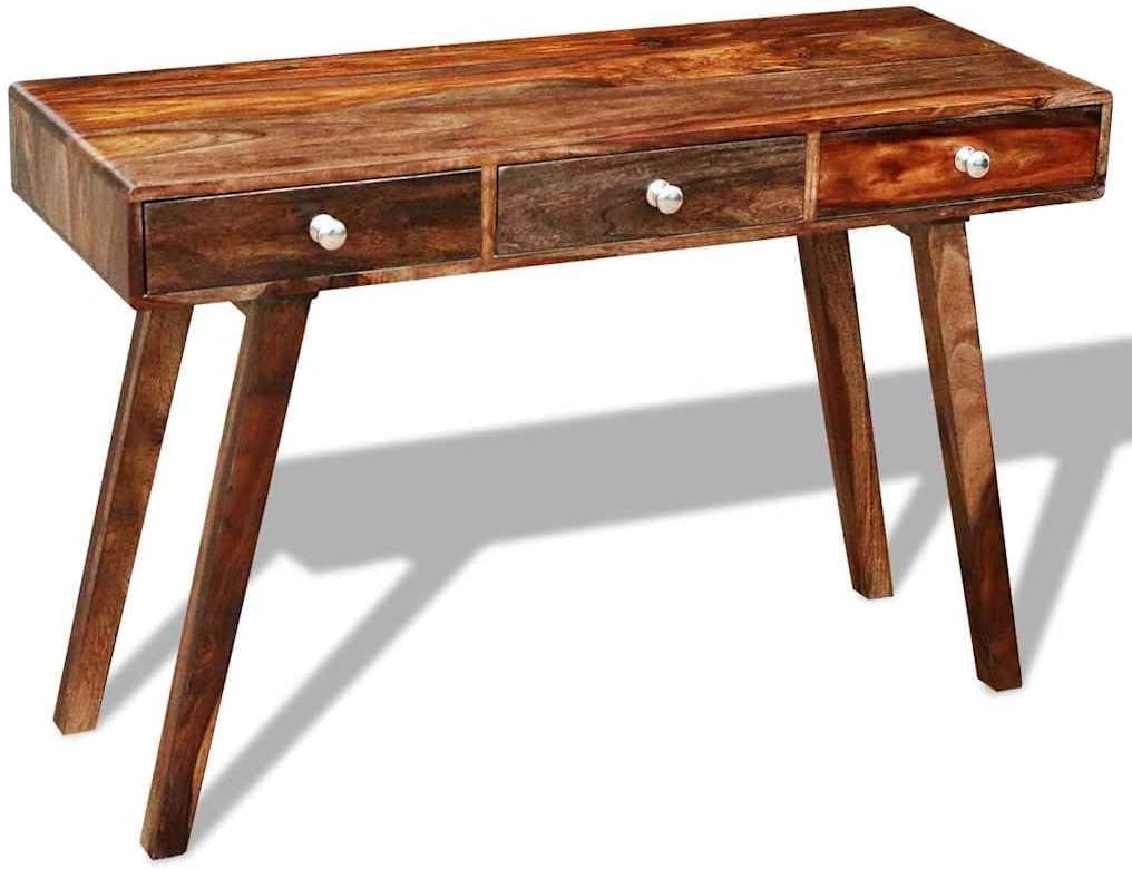 vidaXL Wall table with 3 drawers 76 cm solid sheesham wood