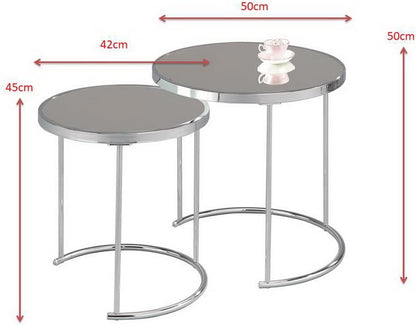 ASPECT Visio Set van 2 ronde Nesting Tafelblad, Spiegel/Chroom, 50x50x50 cm