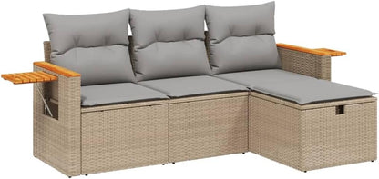 Gecheer 4-Piece Balcony Furniture Poly Rattan Lounge Garden Furniture Set Lounge Furniture Outdoor Patio Furniture Garden Lounge Furniture Sets Balcony Furniture Garden Furniture with Cushion Beige - QUORE