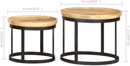 vidaXL Side table round 2 pcs solid mango wood and steel