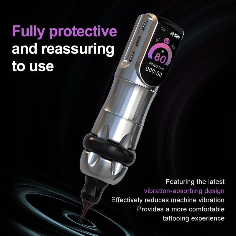 OG Pioneer Inspiration, draadloze tattoo-pen met schokabsorptie en dual mode-besturing voor professionele tattoo-artiesten, 4,2 mm, grijs