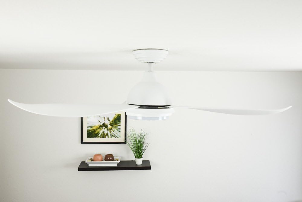 moderne design Plafondventilator Pepeo Raja met dimbare LED-verlichting en afstandsbediening - 122cm - Wit - Energiezuinige stille DC Motor - 3 lichtkleuren - Omkeerbare winter- en zomerstand, timer