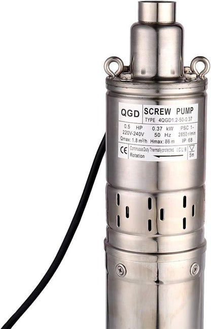 Dompelpomp – Huiswaterpomp – Fonteinpomp – Onderwaterpomp – Tuinpomp – Roestvrij Stalen Behuizing – Krachtige 0,37 kW Motor – Max 1,8 m³/u, 86 m Opvoerhoogte