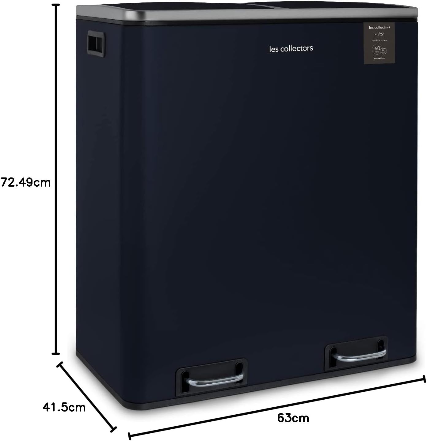 Les Collectors Vuilnisbak met pedaal, nr. 908, inhoud 60 l, 2 vakken, 30 l, zwaar, keuken, uitneembare emmer, recycling, selectieve sortering, stille sluiting, nachtblauw