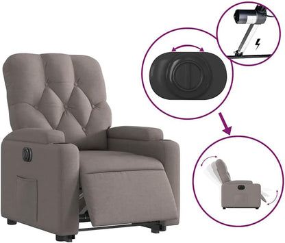 Relaxstoel Elektrisch – Relaxfauteuil – Elektrische Stoel – Ligstoel – Sta Op Stoel – Opstahulp – Verstelbare Ligfunctie Tot 135° – Taupe Stof