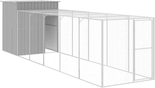 vidaXL Chicken coop with run 165x668x181cm steel light grey - QUORE