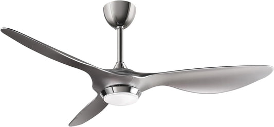 reiga 132CM Zilver Slimme Plafondventilator met Dimbaar LED-verlichting, Afstandsbediening & App-besturing, Moderne 3-bladen Stille Omkeerbare DC-motor, Zomer- en Wintermodus, 6 Snelheden