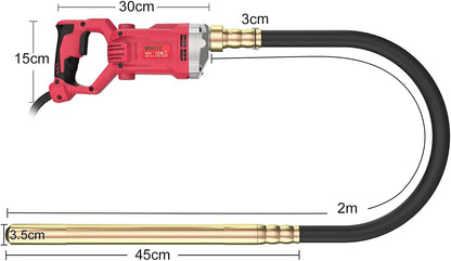 IMAYCC Elektrische betontriler, 1500 W binnentriler, flessenschudder, 2 m trilstaaflengte, betonvibrator, 4200 omw/min roerastoerental