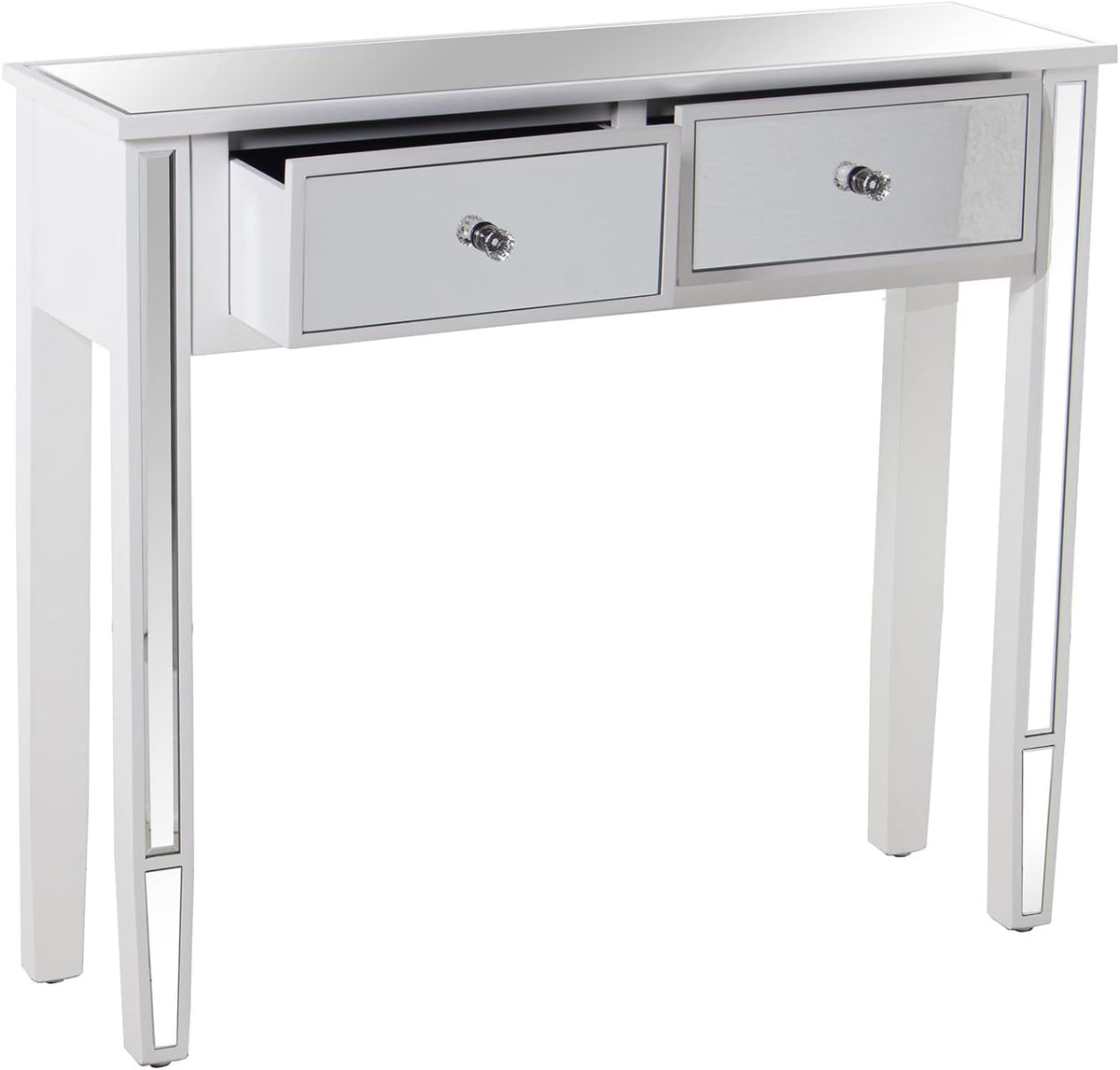 DRW Instaptafel met 2 laden van hout en spiegel in wit en spiegel 90 x 25 x 80 cm