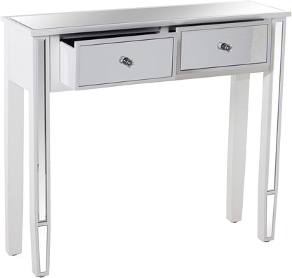 DRW Instaptafel met 2 laden van hout en spiegel in wit en spiegel 90 x 25 x 80 cm
