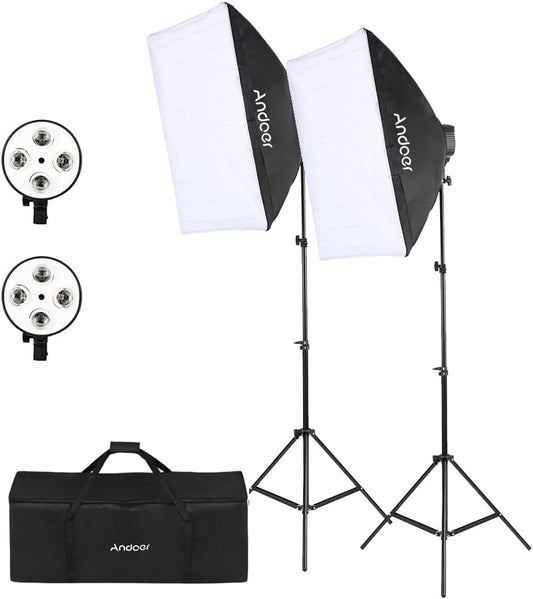 Softbox LED-set – Fotostudioset – Studioverlichting – Fotografielicht – Lichtset – 2 X Softbox 50 X 70 Cm – 2 M Metalen Statieven Met 4-In-1 E27 Lamphouders