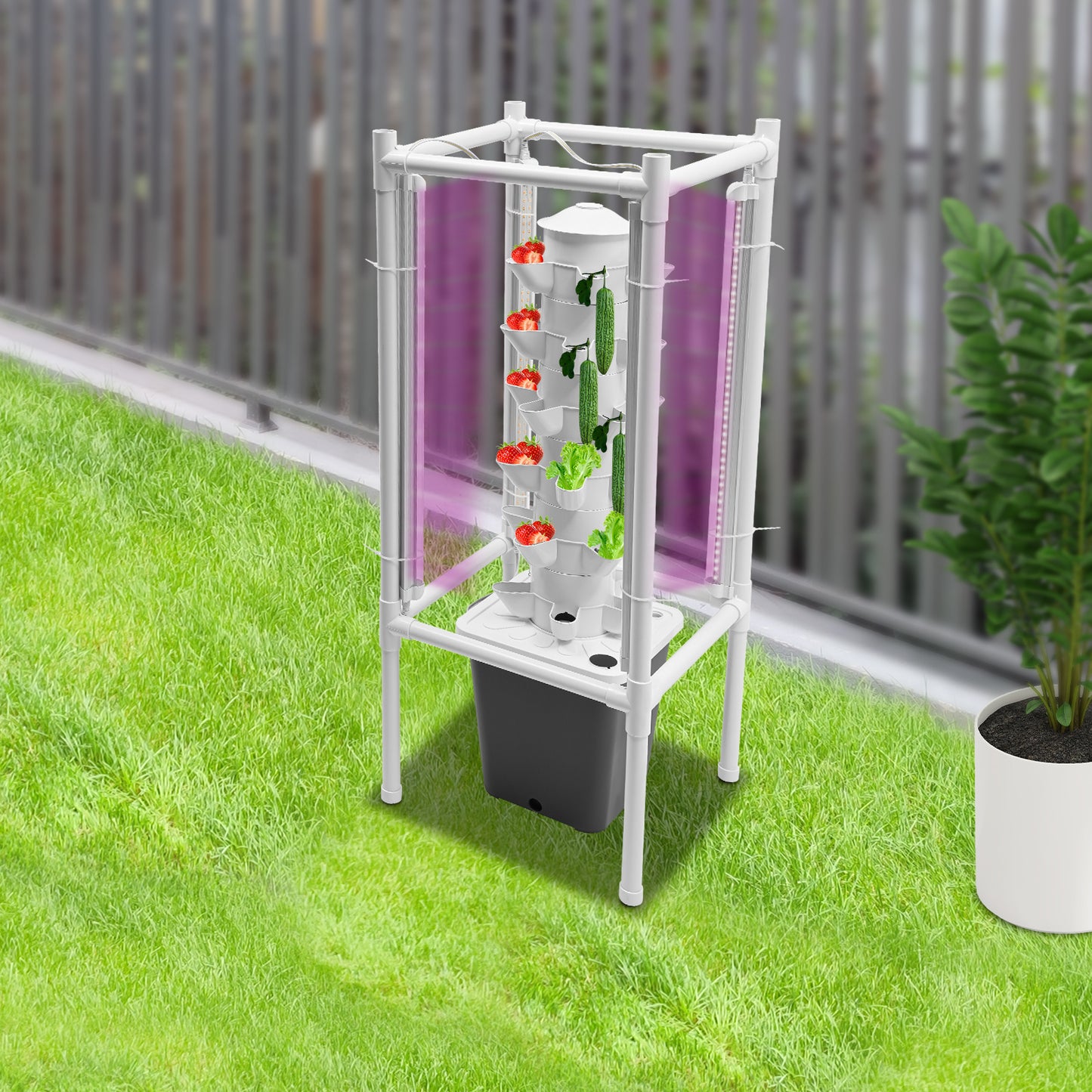 Hydroponische Kweektoren – Verticale Moestuin – Hydrocultuur Toren – Kruidenkweker – Groententoren – Wit – 6 Lagen Met 30 Plantgaten – Ruimtebesparend Met 10L Waterreservoir