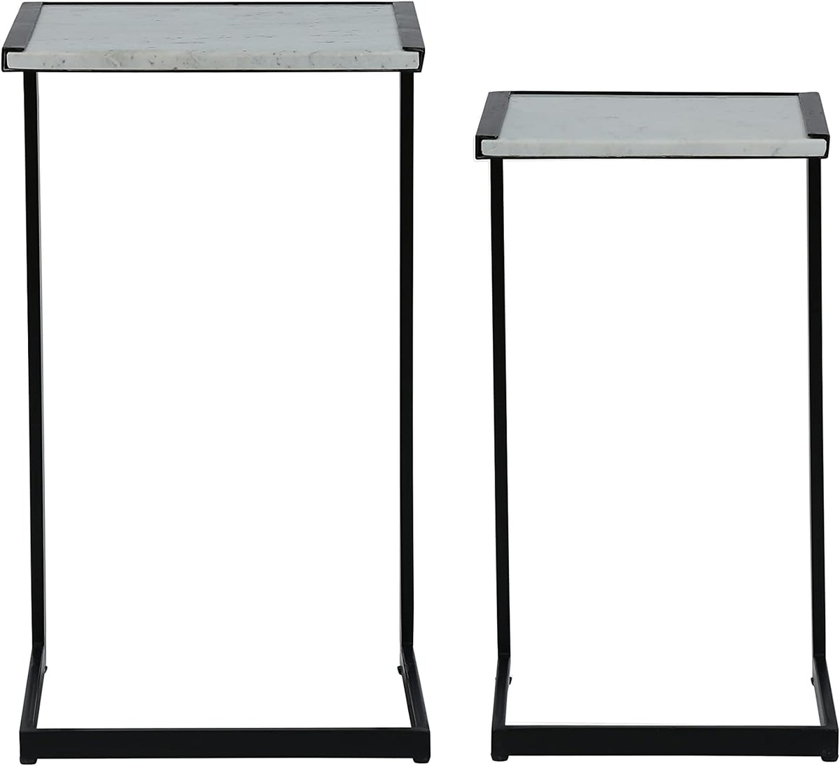 Penguin Home Bijzettafel Set van 2, Marmer & Strijkijzer, Wit & Zwart, 35.5x30.5x63.5cm & 30.5x25.5x56cm