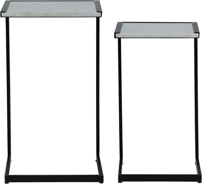 Penguin Home Bijzettafel Set van 2, Marmer & Strijkijzer, Wit & Zwart, 35.5x30.5x63.5cm & 30.5x25.5x56cm