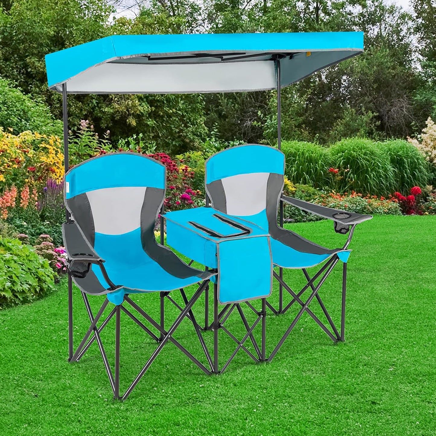 Campingstoel – Vouwstoel – Visstoel – Klapstoel – Strandstoel – Verstelbare Afneembare Zonneklep – Stevig Gepoedercoat Stalen Frame