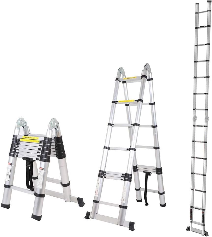 Telescopische ladder, ladder, aluminium ladder, 2-in-1 multifunctionele ladder, vouwladder, 150 kg belastbaarheid (2,5 + 2,5 m, 16 sporten)