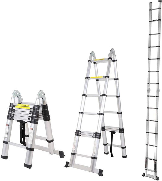 Telescopische ladder, ladder, aluminium ladder, 2-in-1 multifunctionele ladder, vouwladder, 150 kg belastbaarheid (2,5 + 2,5 m, 16 sporten)
