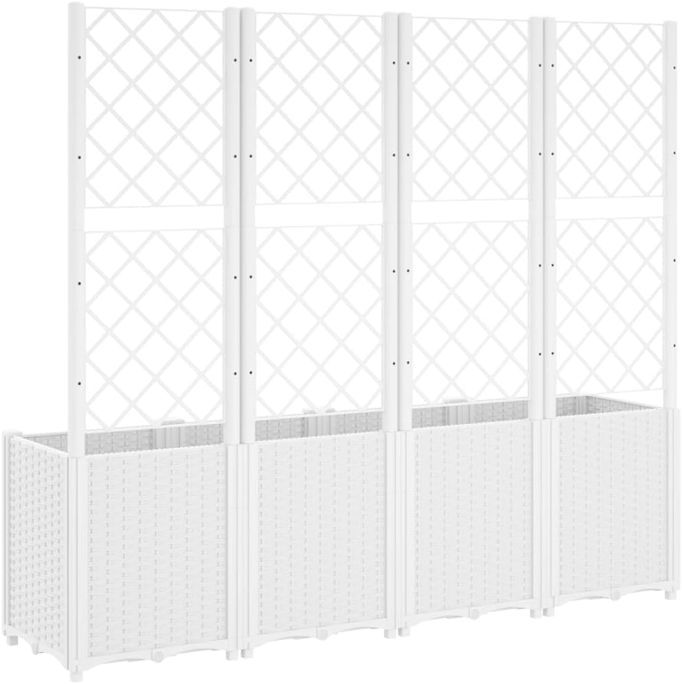 Flower Box for Garden with Trellis White 160 x 40 x 140 cm PP Furniture Outdoor Planter with Grid for Garden - QUORE