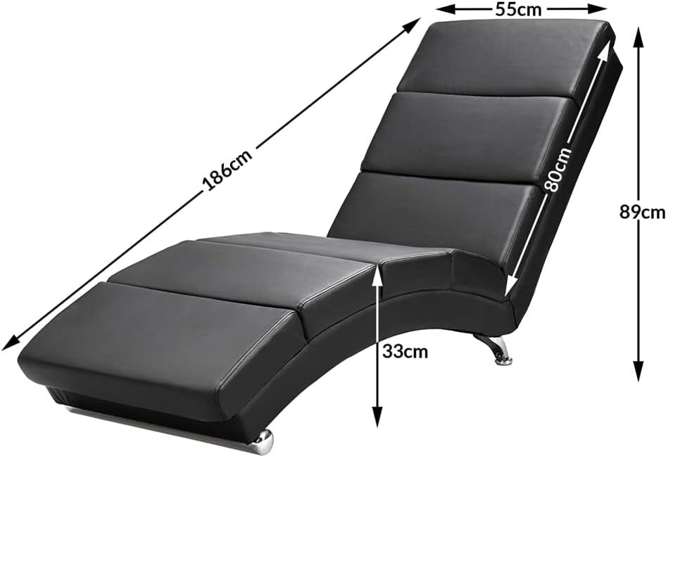 Casaria Relax Chair XXL London 186 x 89 x 55 cm Ergonomic Faux Leather Padded 180 kg Load Capacity Living Room Office Indoor Chaise Lounge Relax Chair Black - QUORE