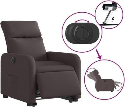 Relaxstoel Elektrisch – Relaxfauteuil – Sta-op Stoel – TV Stoel – Ligstoel – Donkerbruin Stof – Elektrische Opstahulp – Verstelbare Ligfunctie 135°