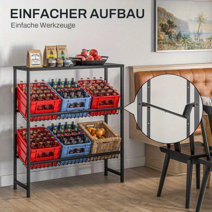 Flessenrek – Drankenkast – Krattenrek – Opbergrek – Flessenhouder – Vrijstaand Metalen Rek – Verstelbare Hoogte – Antislip Leggers – 103 x 33 x 113,5 cm – Stevig Staal