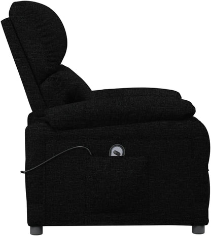 Relaxstoel, elektrisch, zwarte stof, tv-stoel met ligfunctie, enkele ligstoel, relaxstoel voor woonkamer, slaapkamer, A1