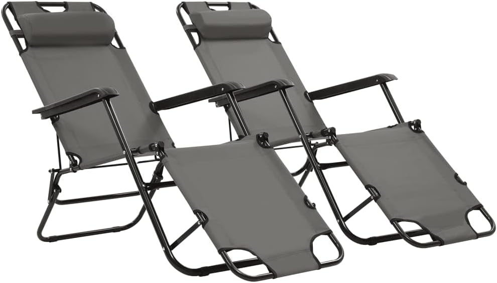 Zonne-ligstoel – Ligstoel – Tuinstoel – Strandstoel – Campingstoel – Inklapbaar – Weerbestendig 600D Polyester – Verstelbare Rugleuning en Voetensteun – Grijs – Set van 2