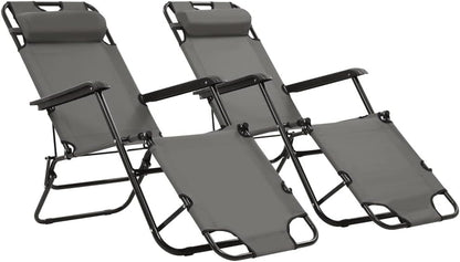 Zonne-ligstoel – Ligstoel – Tuinstoel – Strandstoel – Campingstoel – Inklapbaar – Weerbestendig 600D Polyester – Verstelbare Rugleuning en Voetensteun – Grijs – Set van 2