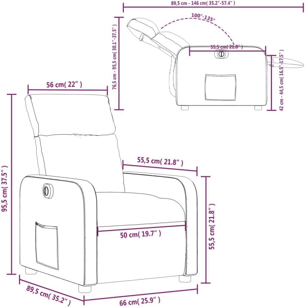 Elektrisch Verstelbare Fauteuil – Relaxstoel – Leren Stoel – Elektrische Relaxfauteuil – Kunstleer Fauteuil – 135 Graden Verstelling – Crèmekleurig Kunstleer