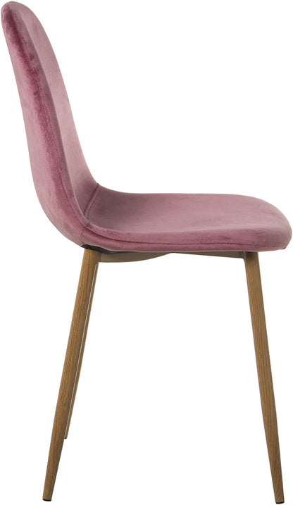 DRW Set van 4 stoelen van hout en metaal, bekleding in roze, 44,5 x 47 x 89 cm, zithoogte 47 cm